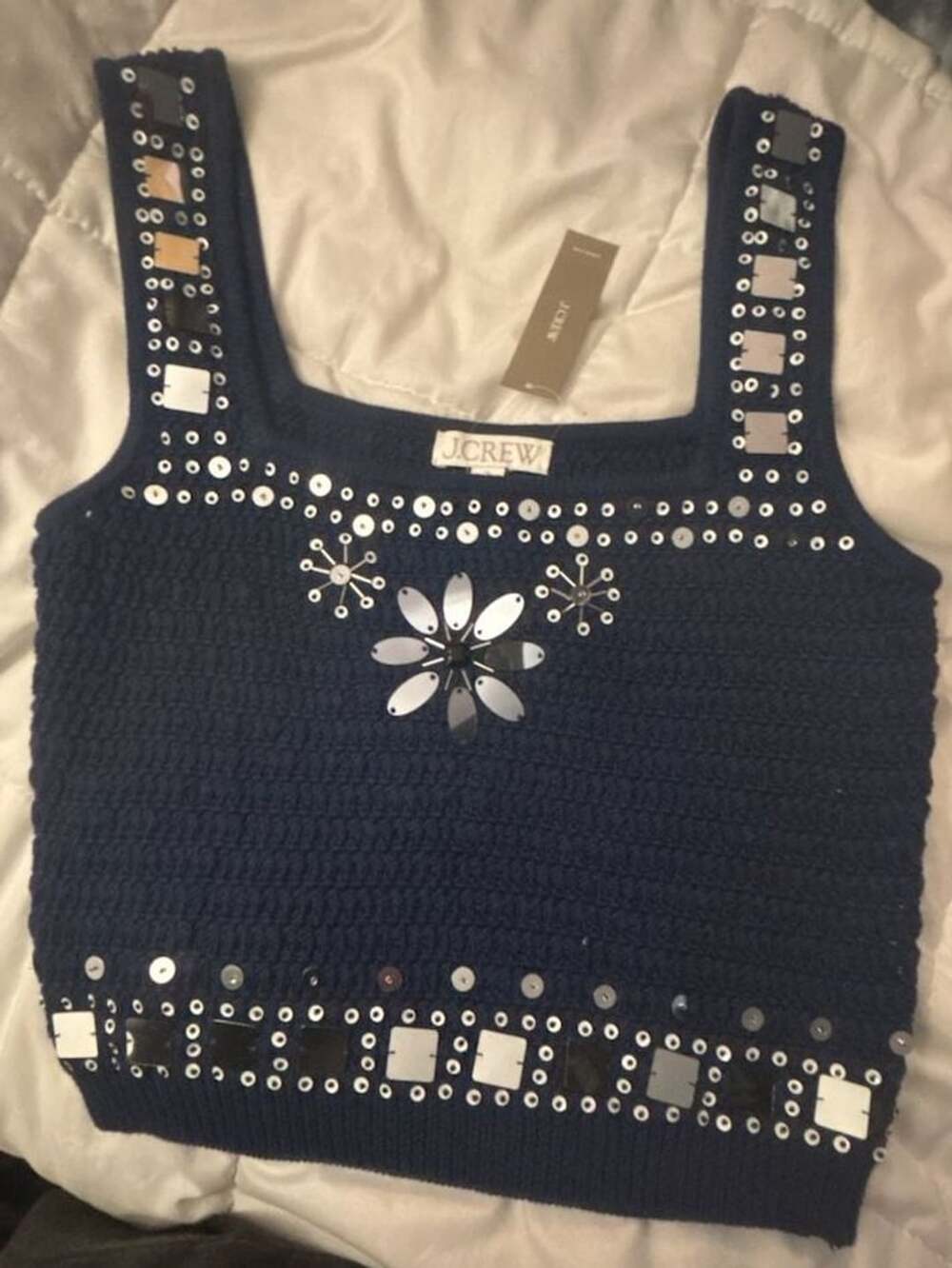 J. Crew Embellished Knit Tank Top Navy